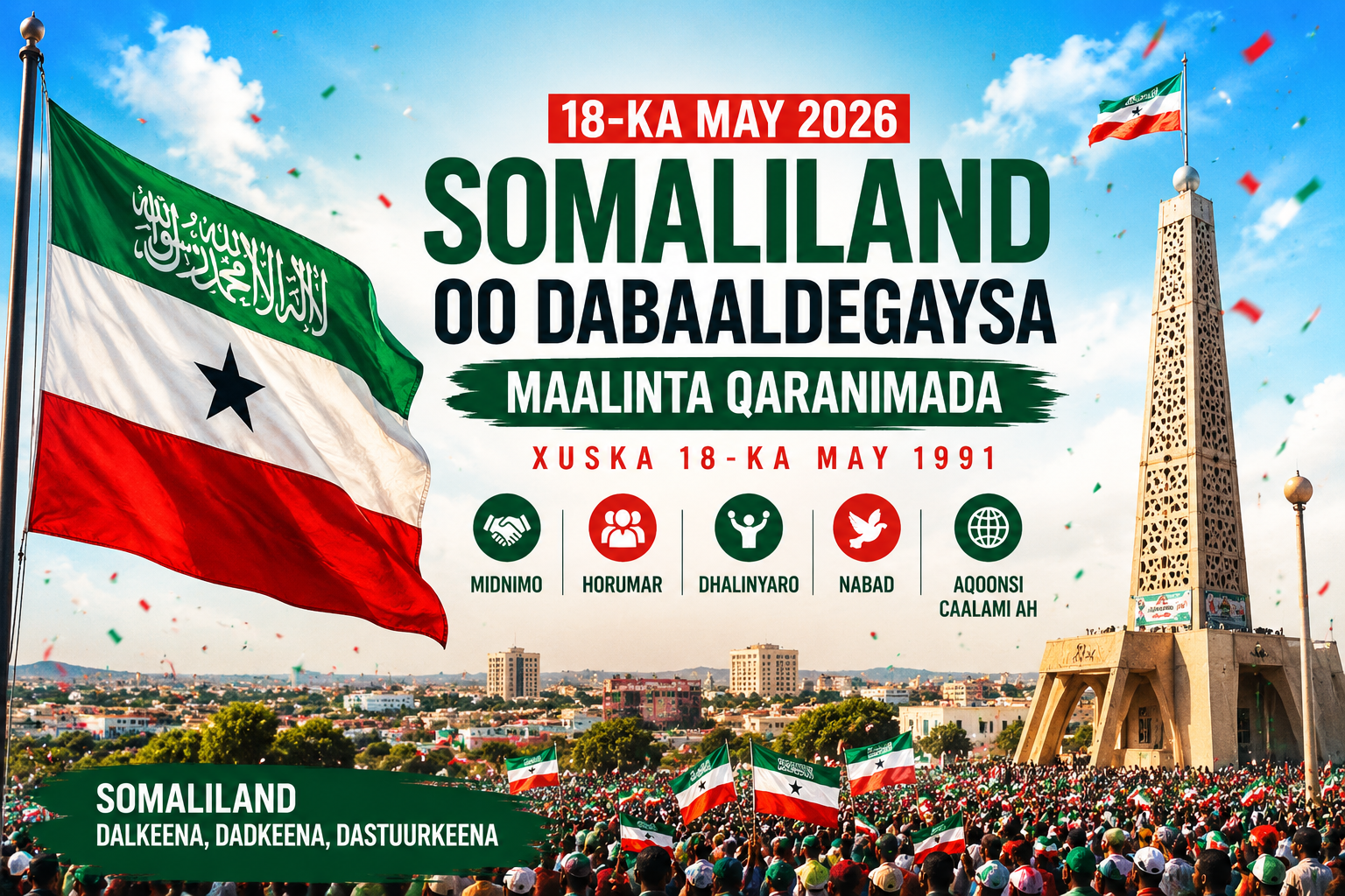 18-ka May 2026: Somaliland Oo U Dabaaldegaysa Maalinta Qaranimada.